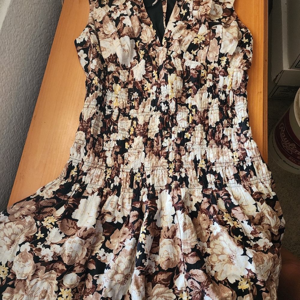 A&F Brown Floral Drop Waist Mini Dress